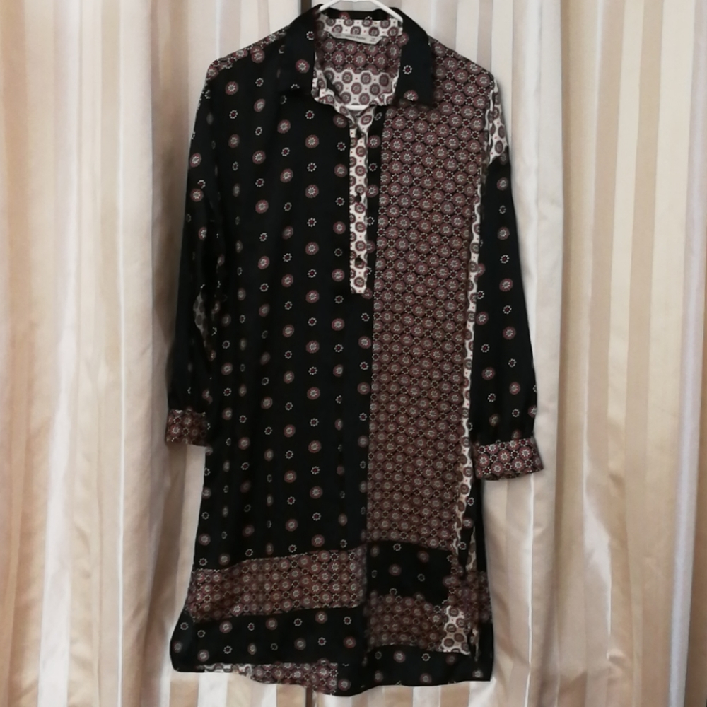 *Zara* long sleeve placket front dress.